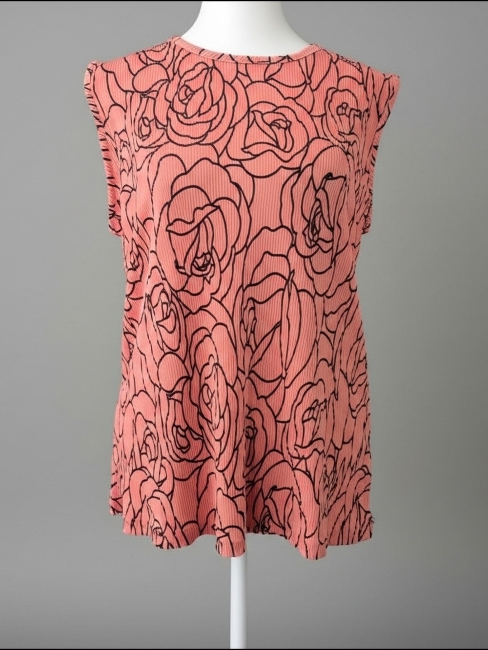 Croft & Barrow Coral Tank with Black Rose Outline